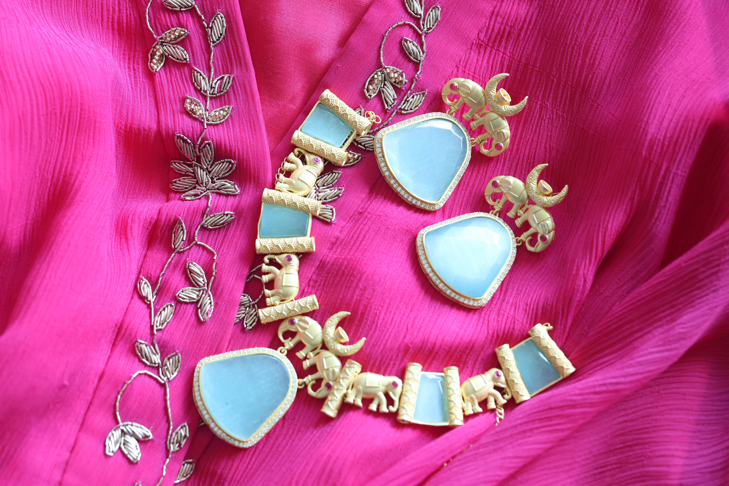 Haati Mere Saathi Gold and Turquoise Necklace and Earrings