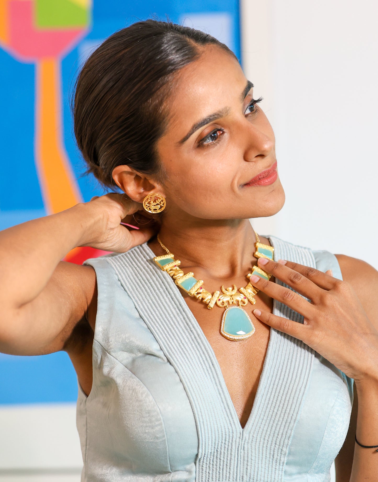 Haati Mere Saathi Gold and Turquoise Necklace and Earrings