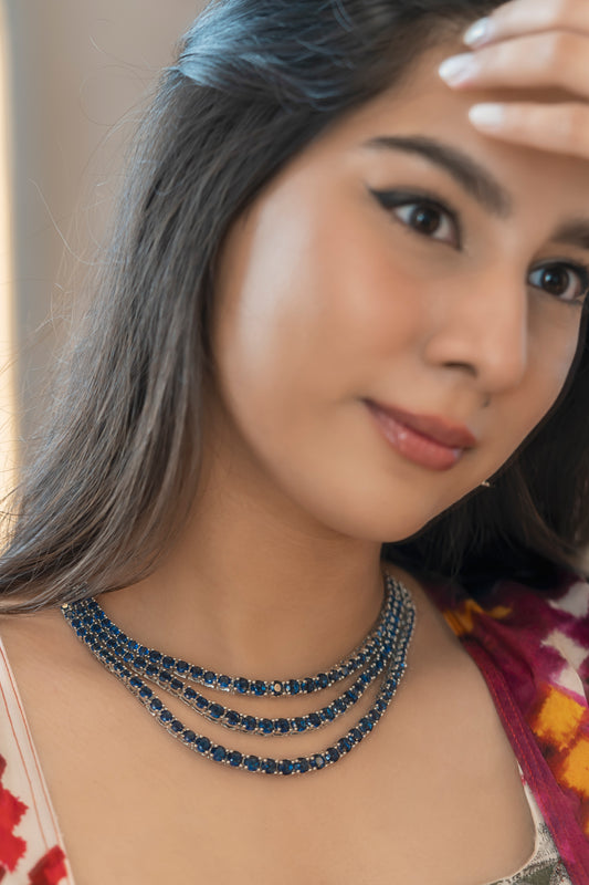 Layered Chandelier Necklace and Earrings (Green and Blue)