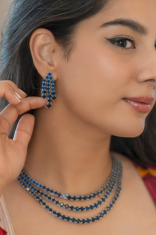 Layered Chandelier Necklace and Earrings (Green and Blue)