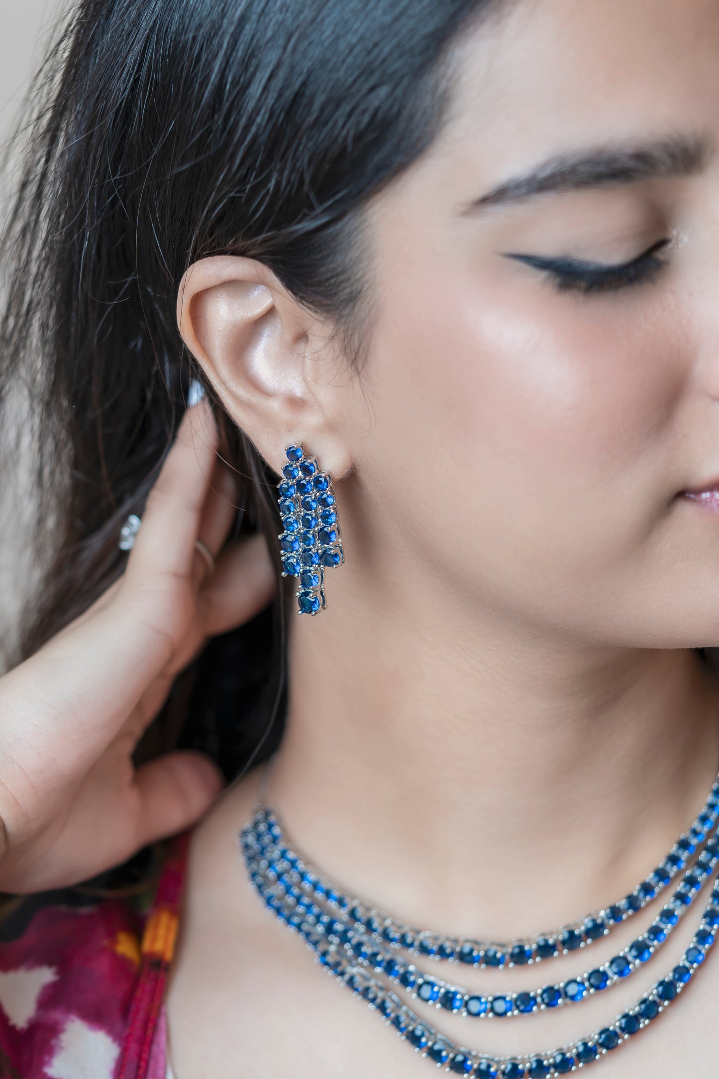 Layered Chandelier Necklace and Earrings (Green and Blue)