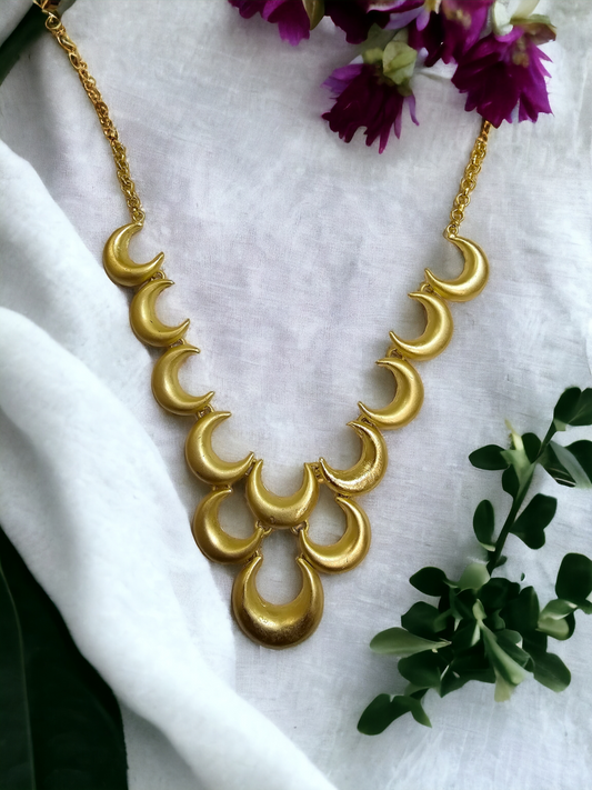 Crescent Moon Statement Gold Necklace