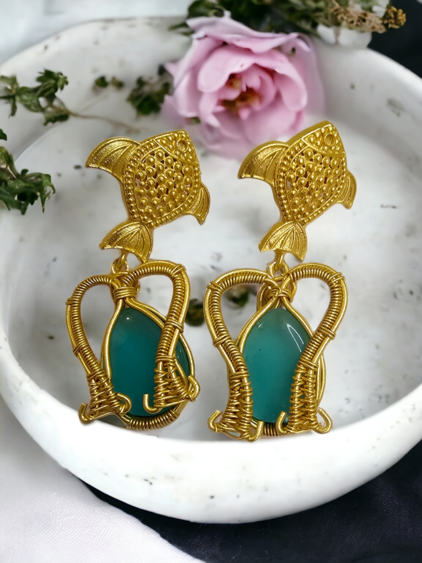 Ariel Gold and Turquoise Earrings